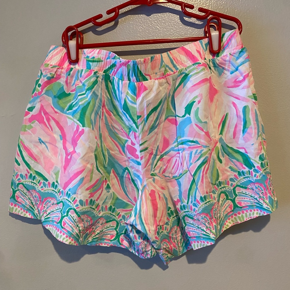 Lilly Pulitzer Floral Pull On Shorts Womens Small Blue Pink All Over Print AOP - Picture 3 of 14